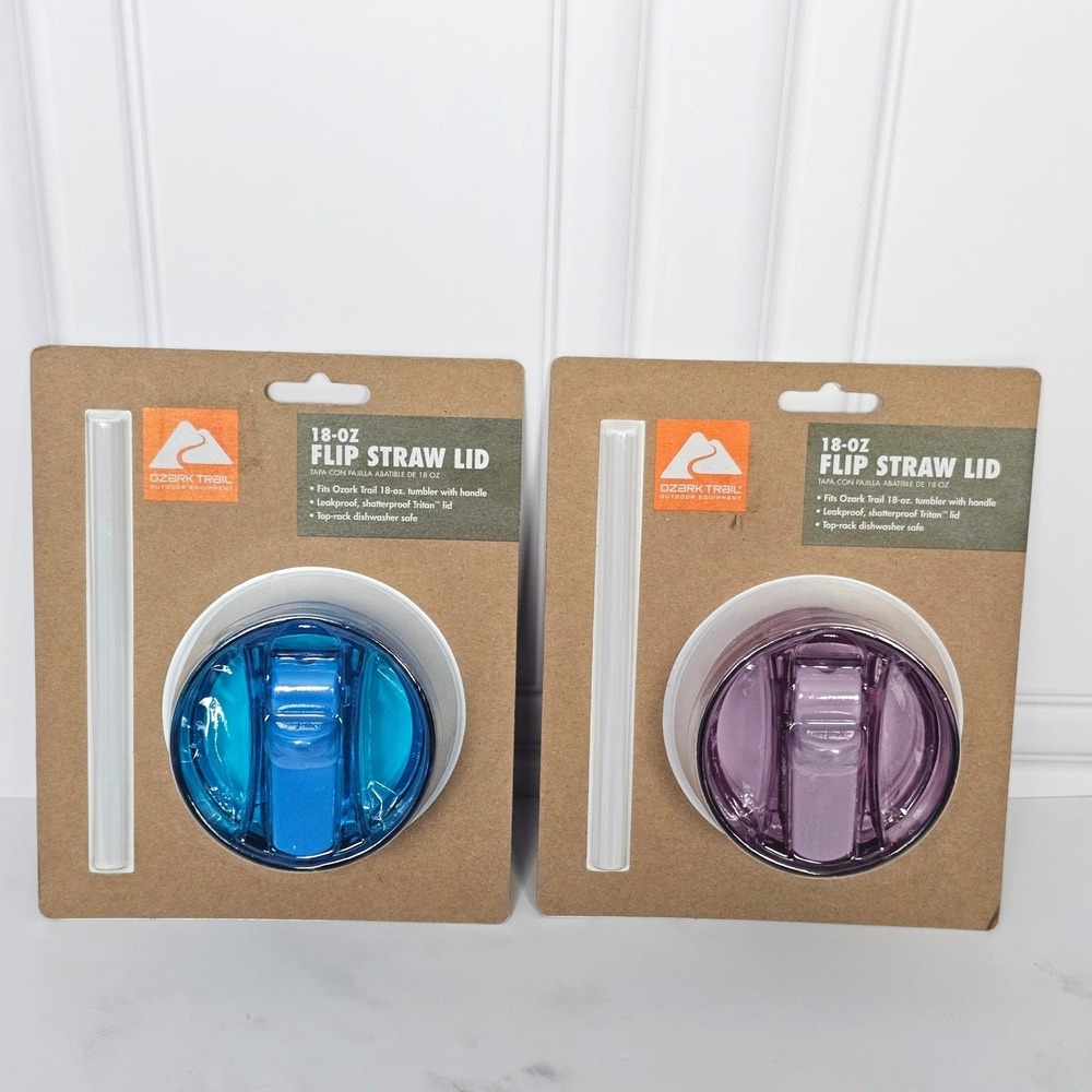 Ozark Trail 18-oz Flip Straw Lid 2-Pack Blue and Lilac for Tumbler BPA Free